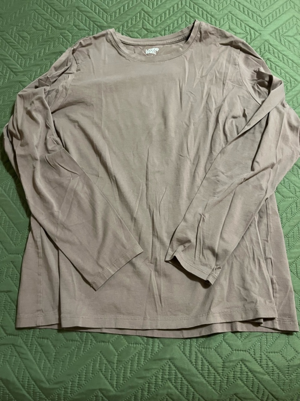 Lands' End Women’s Long Sleeve Crew Neck Shirt - Taupe Brown